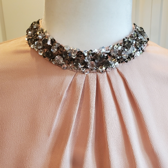 Ann Taylor Dusty Rose Blouse Rhinestone Collar Sz S - Picture 2 of 9